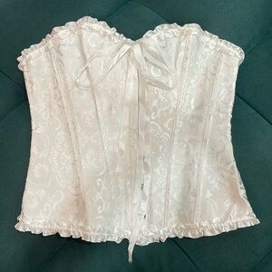 Women's Lace Up Boned Corset Bustier Lingerie Bodyshaper Top. White Size Large